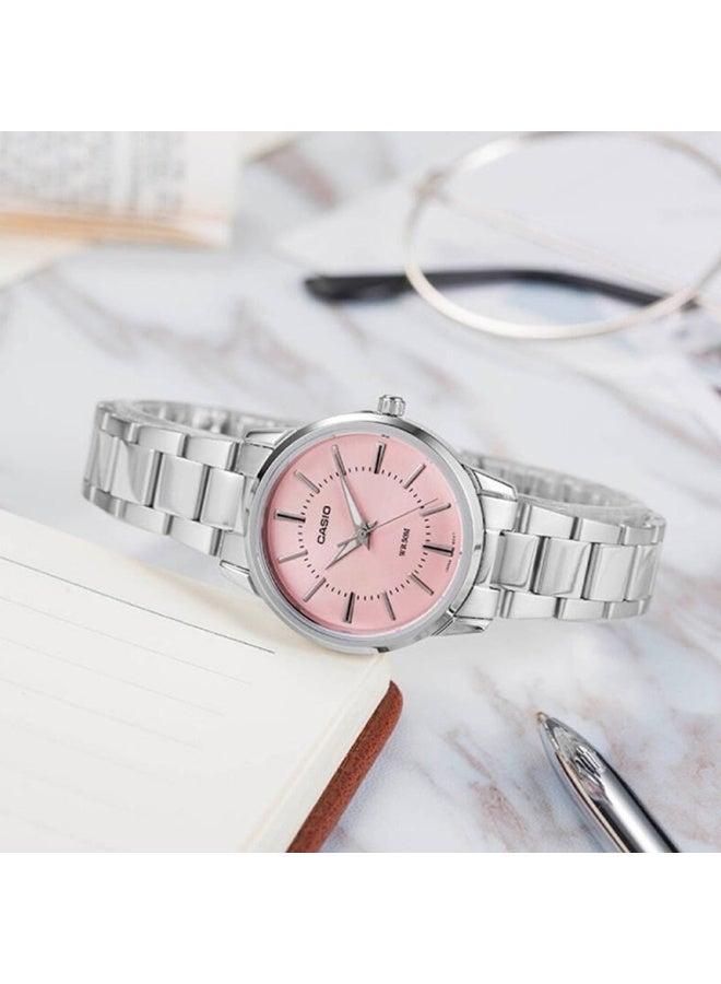 كاسيو Analog Women’s Watch LTP‑1303D‑4AVDF, 35.5mm Pink Dial, Ion‑Plated Stainless Steel Case & Silver Stainless Steel Bracelet, 50 m WR - Image 2
