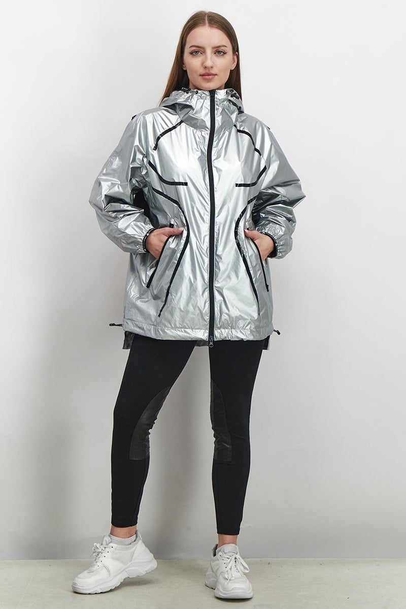 Adidas Women Regular Fit Training Jacket, Silver Metallic - Image 2