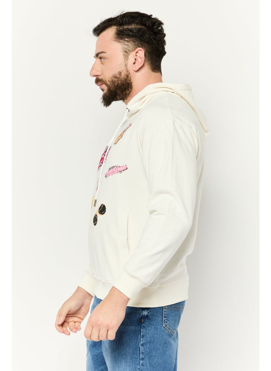 ELVIS Men Hooded Graphic Print Long Sleeves Sweatshirt, Off White  - Image 2