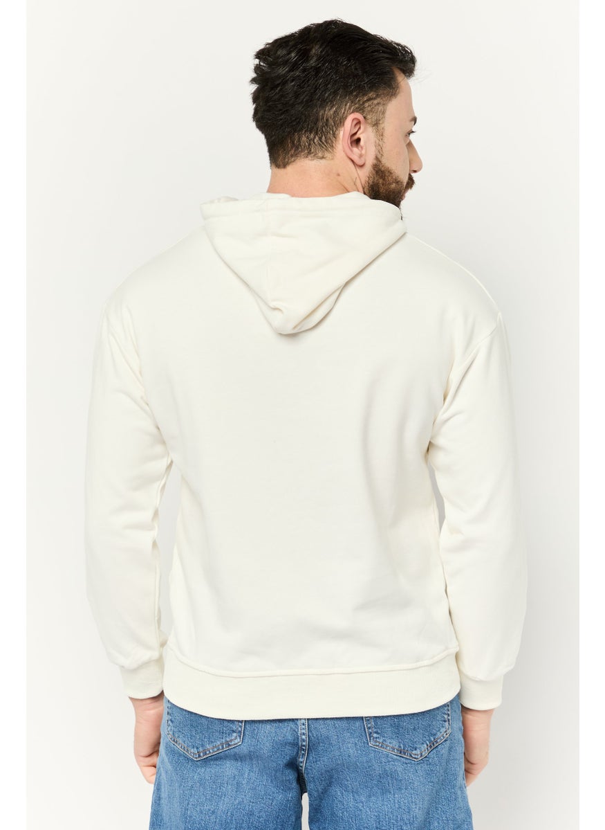 ELVIS Men Hooded Graphic Print Long Sleeves Sweatshirt, Off White  - Image 3