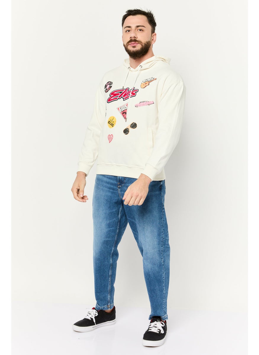 ELVIS Men Hooded Graphic Print Long Sleeves Sweatshirt, Off White  - Image 4