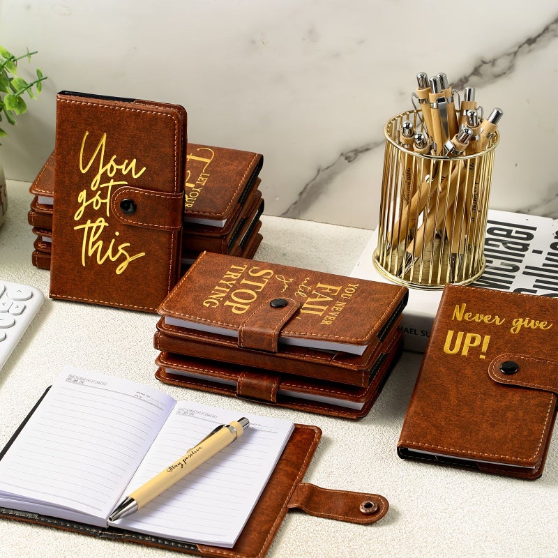 10 Sets Inspirational Leather Journal Notebooks with Bamboo Pens Employee Appreciation Gifts Brown - Image 5