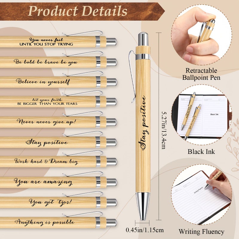 10 Sets Inspirational Leather Journal Notebooks with Bamboo Pens Employee Appreciation Gifts Brown - Image 3