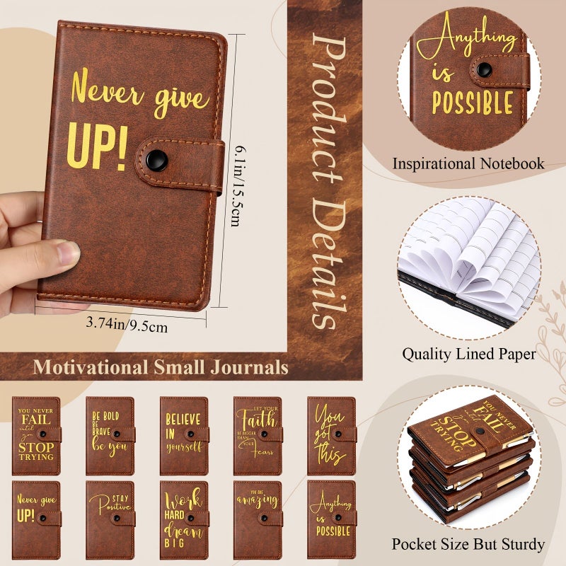 10 Sets Inspirational Leather Journal Notebooks with Bamboo Pens Employee Appreciation Gifts Brown - Image 2