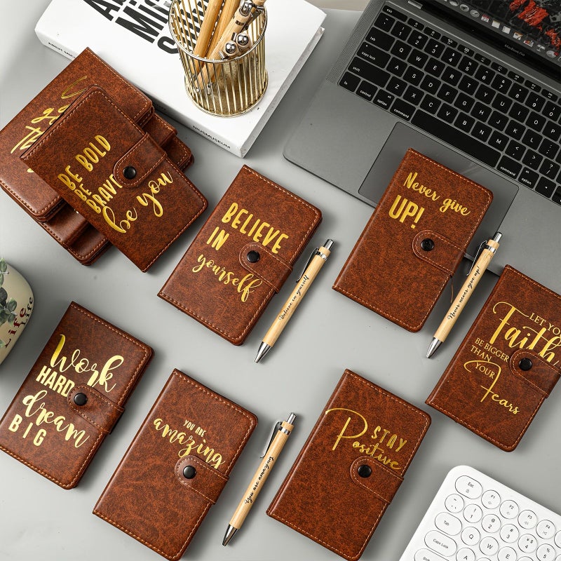 10 Sets Inspirational Leather Journal Notebooks with Bamboo Pens Employee Appreciation Gifts Brown - Image 4