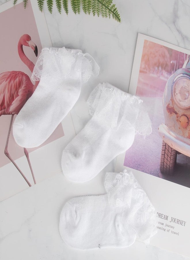 Looching 5 Pairs Toddler Baby Girls Lace Ruffle Socks with Bow White Mesh Cotton Frilly Princess Crew Ankle Socks for Kids - Image 5