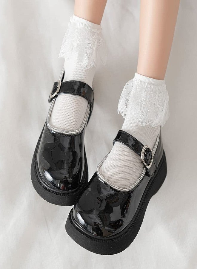 Looching 5 Pairs Toddler Baby Girls Lace Ruffle Socks with Bow White Mesh Cotton Frilly Princess Crew Ankle Socks for Kids - Image 4