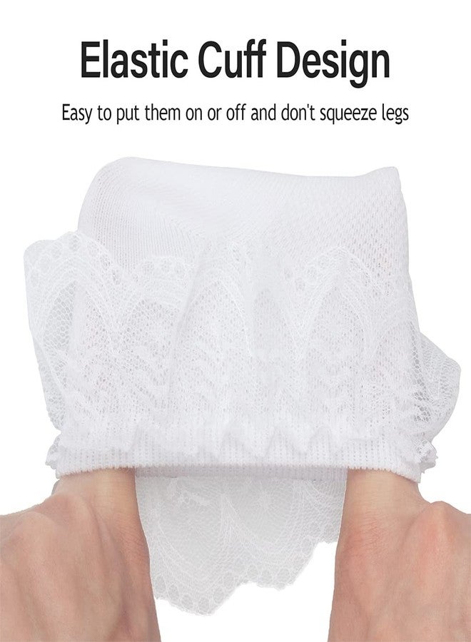 Looching 5 Pairs Toddler Baby Girls Lace Ruffle Socks with Bow White Mesh Cotton Frilly Princess Crew Ankle Socks for Kids - Image 3