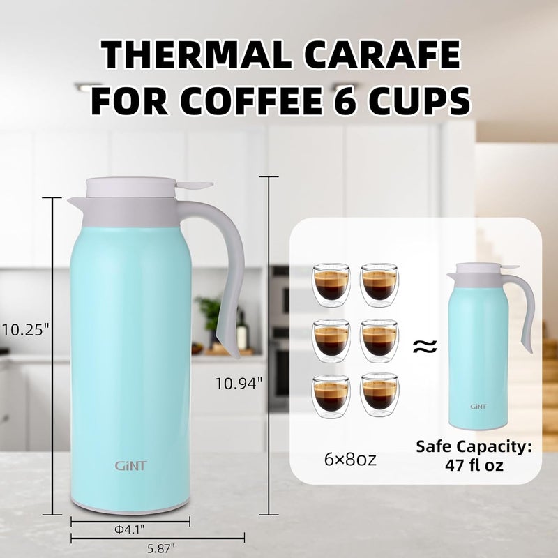 GiNT 51 Oz Stainless Steel Thermal Coffee Carafe, Double Walled Vacuum Insulated Flask, 12 Hour Heat Retention, 1.5 Liter Tea, Water, and Coffee Dispenser (Upgraded version Blue) - Image 3