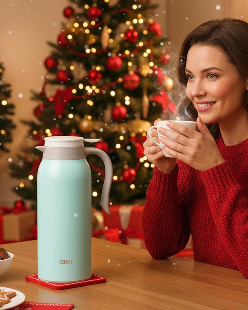 GiNT 51 Oz Stainless Steel Thermal Coffee Carafe, Double Walled Vacuum Insulated Flask, 12 Hour Heat Retention, 1.5 Liter Tea, Water, and Coffee Dispenser (Upgraded version Blue) - Image 2
