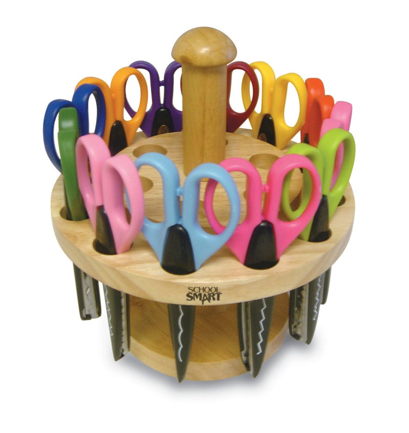 School Smart Paper Edger Scissors, 6-1/2 x 2-1/2 Inches, Assorted Colors, Set of 12 - Image 1