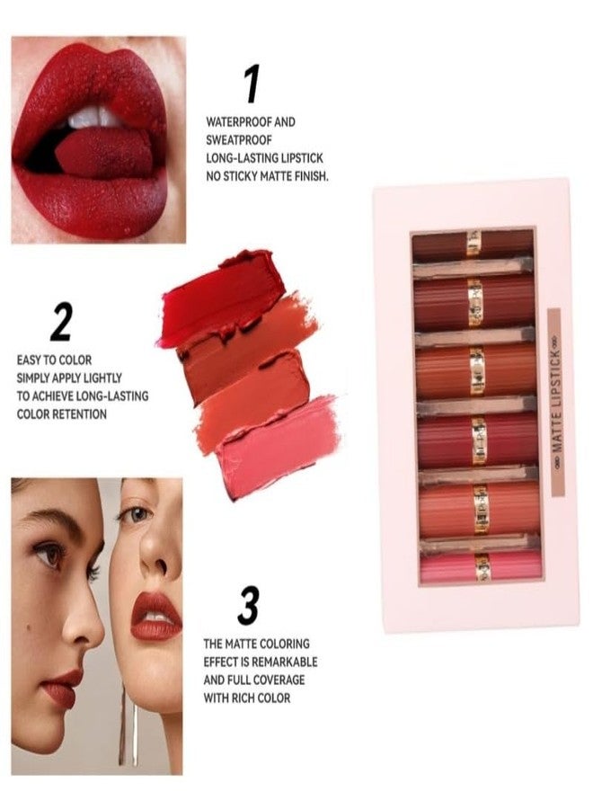 gcdat 6Pcs Velvet Matte Lipstick Set, High Pigmented Long-Lasting Waterproof Lip Stick Non-Stick Cup Not Fade Lip Balm Makeup Gift Kit for Girls and Women - Image 5