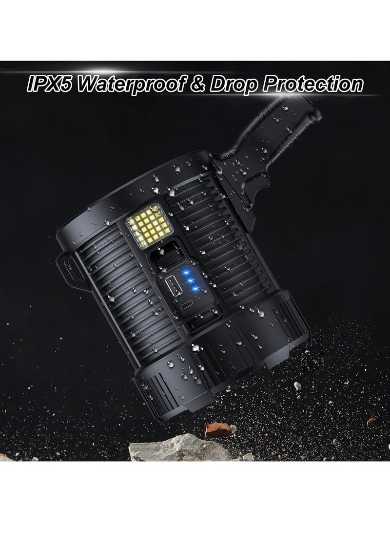 Rechargeable Spotlight, 100000 Lumens Led Spot Lights Handheld Large Flashlight Super Bright Outdoor Solar Spotlights Searchlight with Cob Light, 6 Modes, IPX5 Waterproof - Image 2