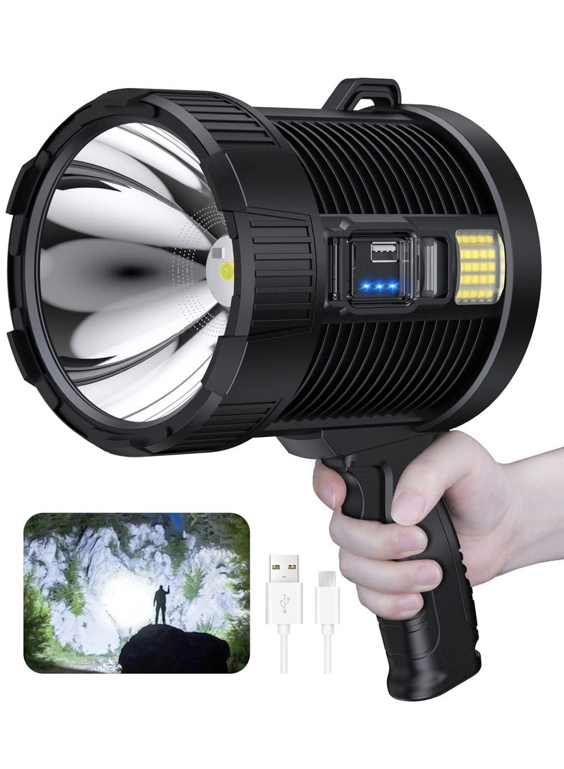 Rechargeable Spotlight, 100000 Lumens Led Spot Lights Handheld Large Flashlight Super Bright Outdoor Solar Spotlights Searchlight with Cob Light, 6 Modes, IPX5 Waterproof - Image 1