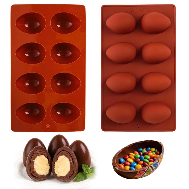GARBODIY 2 Pack 8-Cavity Easter Egg Silicone Baking Molds, Food-Grade Reusable Molds for DIY Chocolate, Candy, Jello, Pastry, Muffin, Oskrieel Cake Decor & Ice Cubes - Image 1