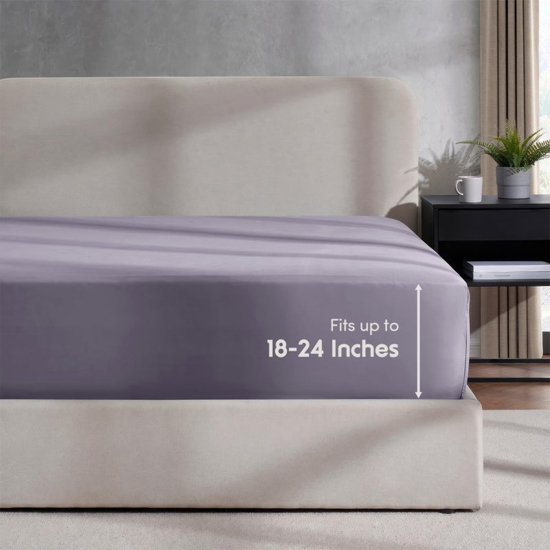 Nestl Nestl Dusty Purple Twin Fitted Sheet Kids  Extra Deep Pocket Fitted Sheet Twin Size  1800 Microfiber Fitted Twin Sheet Only  Ultra Soft Twin Bed Fitted Sheet Fits up to 24 Inch Mattress  - Image 4