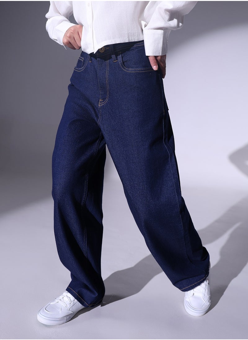 Hubberholme Relaxed Fit Indigo Heavy Fade Stretchable 90's Baggy Jeans for Women  - Image 2