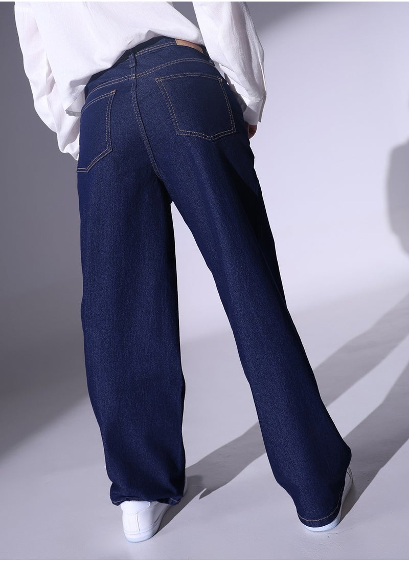 Hubberholme Relaxed Fit Indigo Heavy Fade Stretchable 90's Baggy Jeans for Women  - Image 5