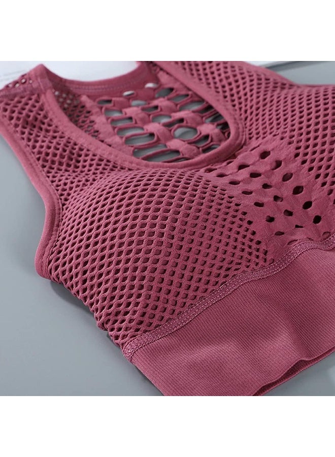 Rubik Sports Bra for Women, Removable Padded Seamless Sports Bra Hollow High Impact Support for Yoga Gym Workout Fitness (Wine Red, X-Large) - Image 5