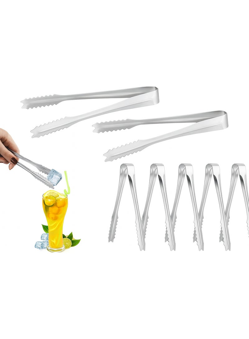 Stainless steel cocktail ice tongs, professional silver bar tongs for serving ice and garnishes, versatile mini bar and kitchen tool, high-quality American made, 6-piece set - Image 1