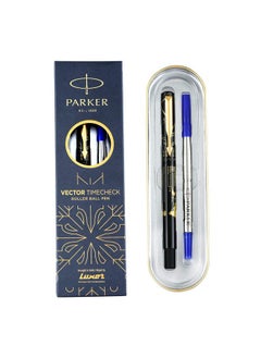 PARKER Vector Time Check Gold Trim Roller Ball Pen| Ink Color - Blue | Corporate Gift | Ideal For Professional Use  - Image 1