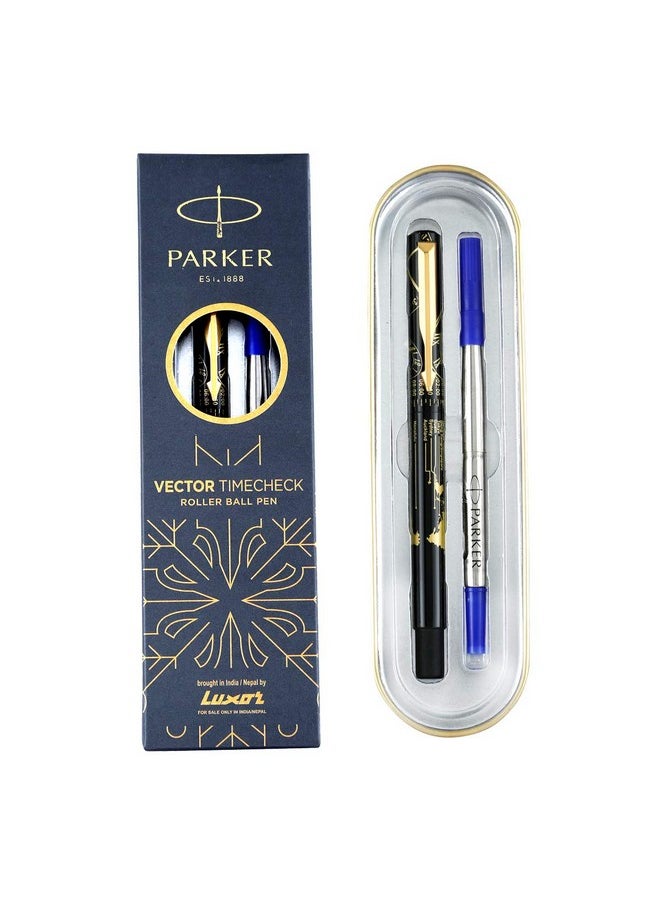 PARKER قلم حبر جاف بكرية ذهبية تحديد الوقت | لون الحبر - أزرق | هدية مؤسسية | مثالي للاستخدام المهني  - Image 1