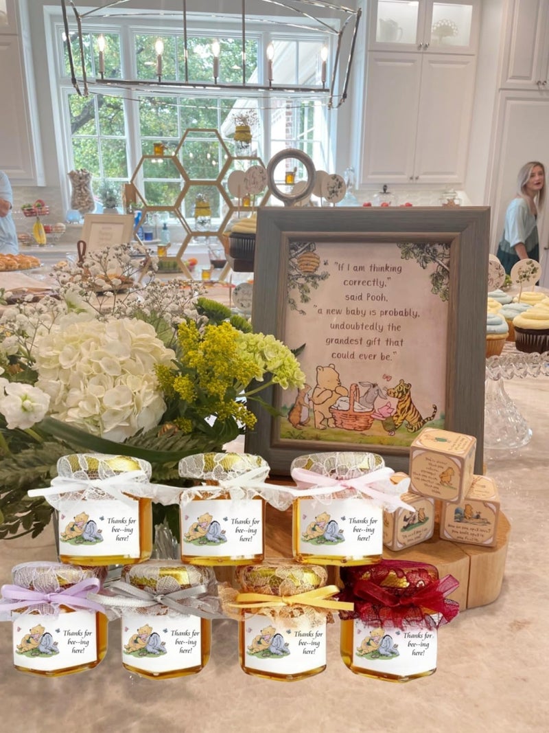 Unbala 80PCS Winnie Honey Jar Stickers for Baby Shower Decorations Thanks for Bee-ing Here Stickers Food Labels Cute Bear Bee Birthday Supplies - Image 5