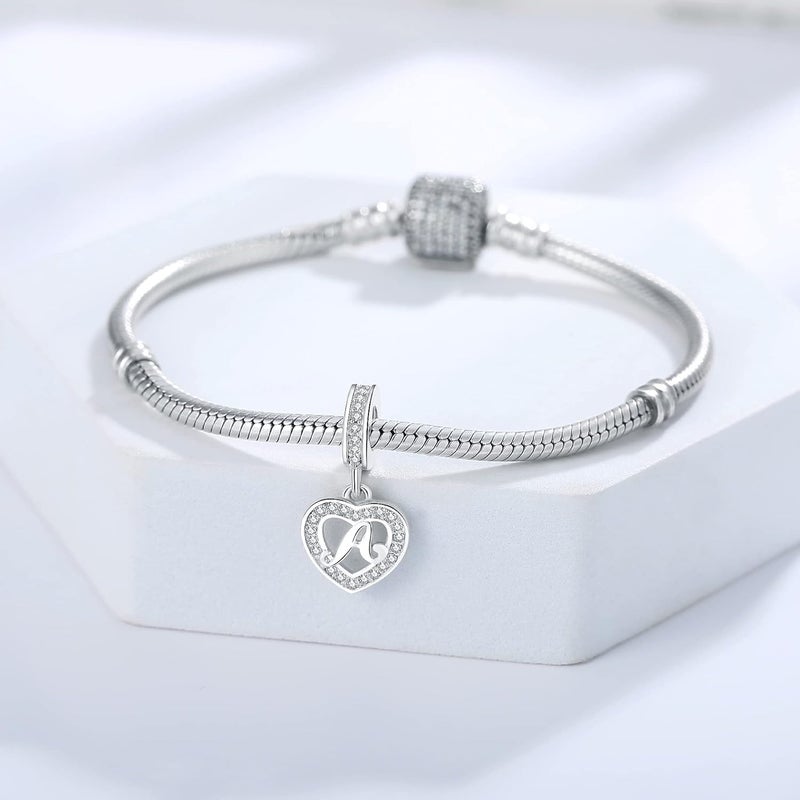 RLCCLR 925 Sterling Silver Letter Charms A~Z Alphabet Charm Letter Beads fit Pandora European Bracelets fit Wife Mom Christmas Birthday Gift - Image 4