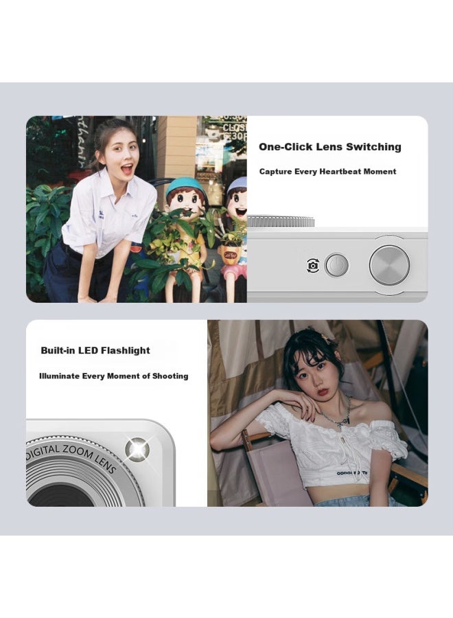 Caizu Dual Camera 6400w High Definition Pixel Digital Camera Selfie Vlog Mini Card Camera Student Campus Entry Portable Carry-on Can Replace Mobile Phone Ccd Camera White - Image 2