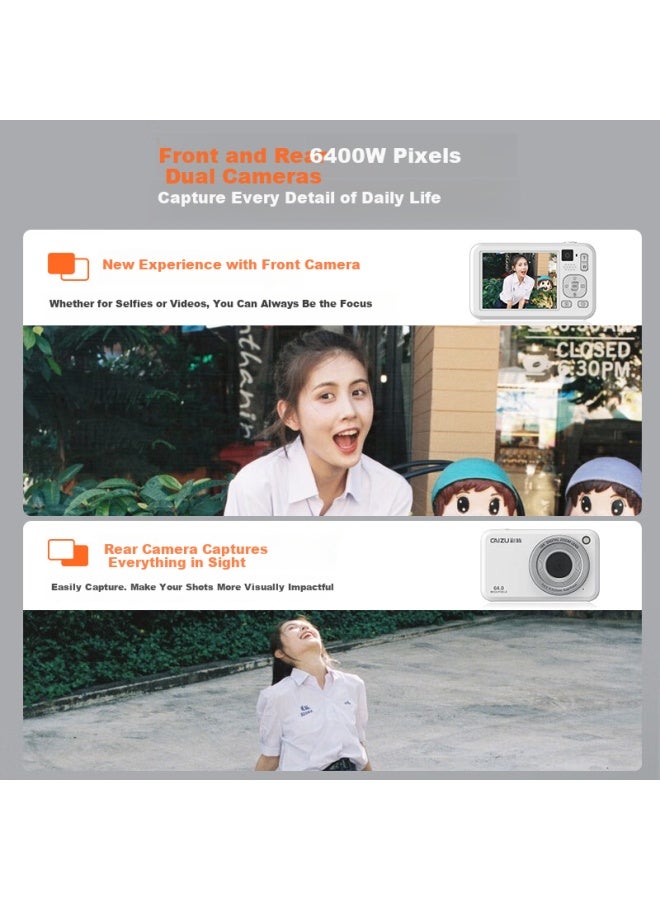 Caizu Dual Camera 6400w High Definition Pixel Digital Camera Selfie Vlog Mini Card Camera Student Campus Entry Portable Carry-on Can Replace Mobile Phone Ccd Camera White - Image 1