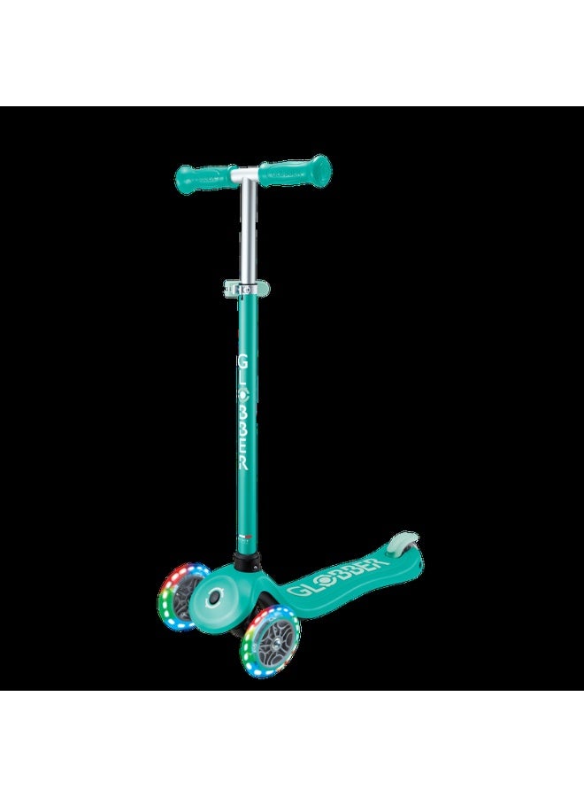 GLOBBER سكوتر قابل للتعديل وقابل للطي للأطفال من بريمو بلس مع أضواء LED - سكوتر ثلاثي العجلات - أخضر ونعناعي - Image 1
