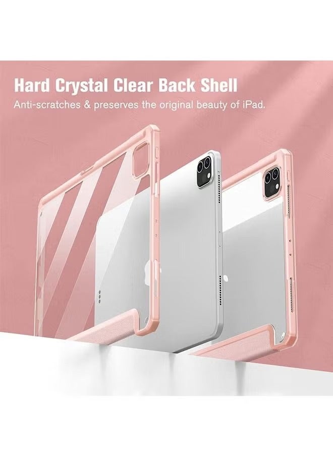 Protective Case Cover For Apple iPad Pro 11 inch (2022/2021/2020/2018) Generation with Pencil Holder, [Support Apple Pencil Charging and Touch ID], Clear Transparent Case with Auto Wake/Sleep,Pink