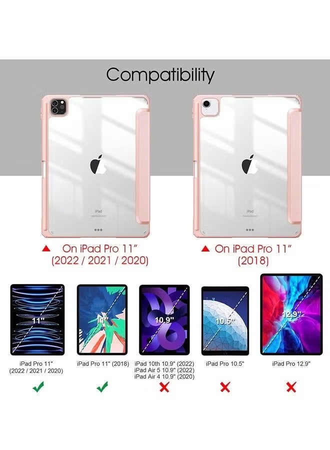 Protective Case Cover For Apple iPad Pro 11 inch (2022/2021/2020/2018) Generation with Pencil Holder, [Support Apple Pencil Charging and Touch ID], Clear Transparent Case with Auto Wake/Sleep,Pink