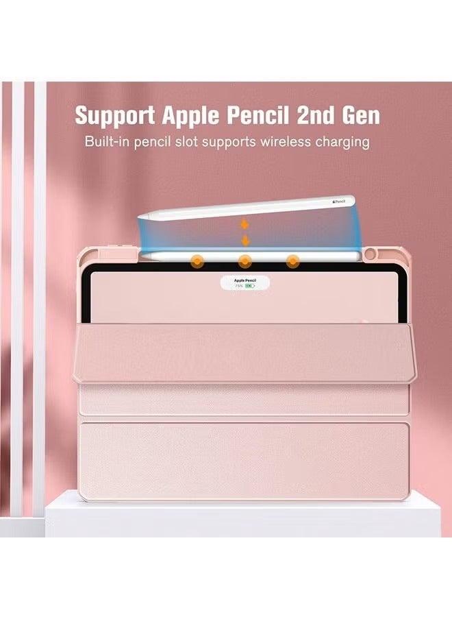 Protective Case Cover For Apple iPad Pro 11 inch (2022/2021/2020/2018) Generation with Pencil Holder, [Support Apple Pencil Charging and Touch ID], Clear Transparent Case with Auto Wake/Sleep,Pink