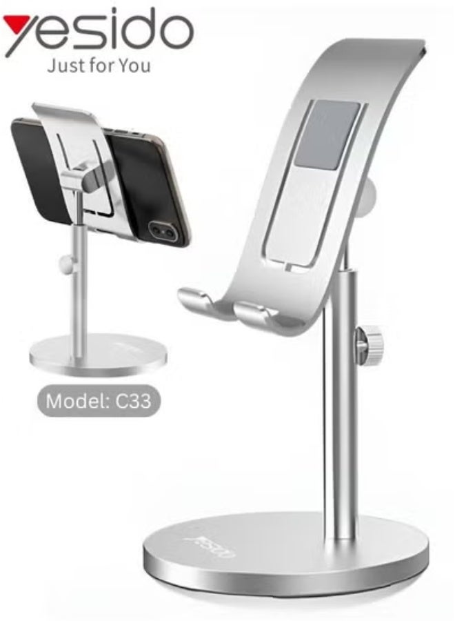 Yesido Adjustable Desktop Mobile and Tablet Holder – Premium Aluminum Alloy Phone Stand for Smartphones & Tablets – Anti-Slip, Foldable, Hands-Free Viewing – Compatible with iPhone, Samsung, iPad, Huawei – Ideal for Desk, Office, Home & Video Calls  - Image 1