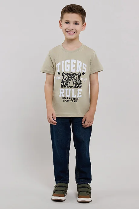 أر أند بي Printed T-Shirt with Crew Neck and Short Sleeves