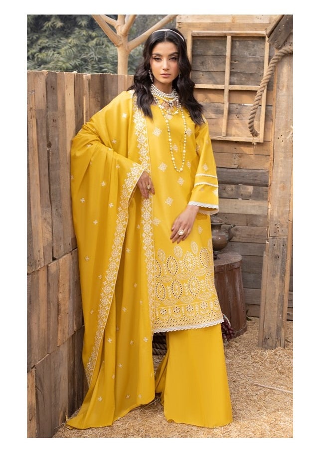 Zaib Unisa Textile Trading Co. L.L.C - 3 Piece Embroidered Lawn Stitched Dress Cambric Trouser with Fancy Voile Dupatta Festive Formal Suit - Mehru by Mahnur Collection - Image 1