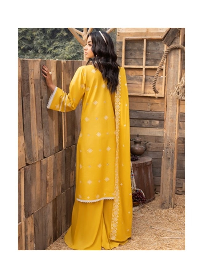 Zaib Unisa Textile Trading Co. L.L.C - 3 Piece Embroidered Lawn Stitched Dress Cambric Trouser with Fancy Voile Dupatta Festive Formal Suit - Mehru by Mahnur Collection - Image 1