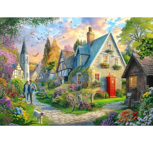 Blueforest Cottage Village Church 1000 Piece Jigsaw Puzzle for Adults Countryside Scene Puzzle Challenging Beautiful Country Garden Landscape Family Puzzle Perfect for Game Nights 2755 x 1968 - Image 1