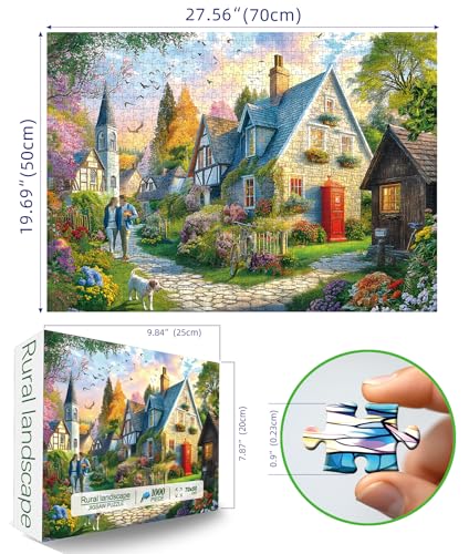 Blueforest Cottage Village Church 1000 Piece Jigsaw Puzzle for Adults Countryside Scene Puzzle Challenging Beautiful Country Garden Landscape Family Puzzle Perfect for Game Nights 2755 x 1968 - Image 5