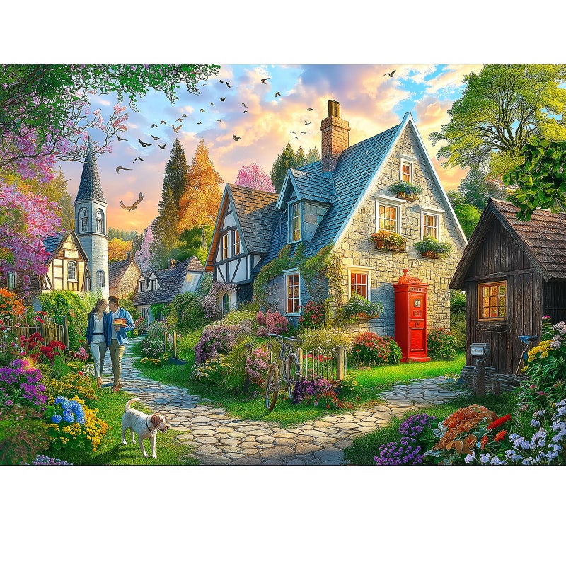 Blueforest Cottage Village Church 1000 Piece Jigsaw Puzzle for Adults Countryside Scene Puzzle Challenging Beautiful Country Garden Landscape Family Puzzle Perfect for Game Nights 2755 x 1968 - Image 3