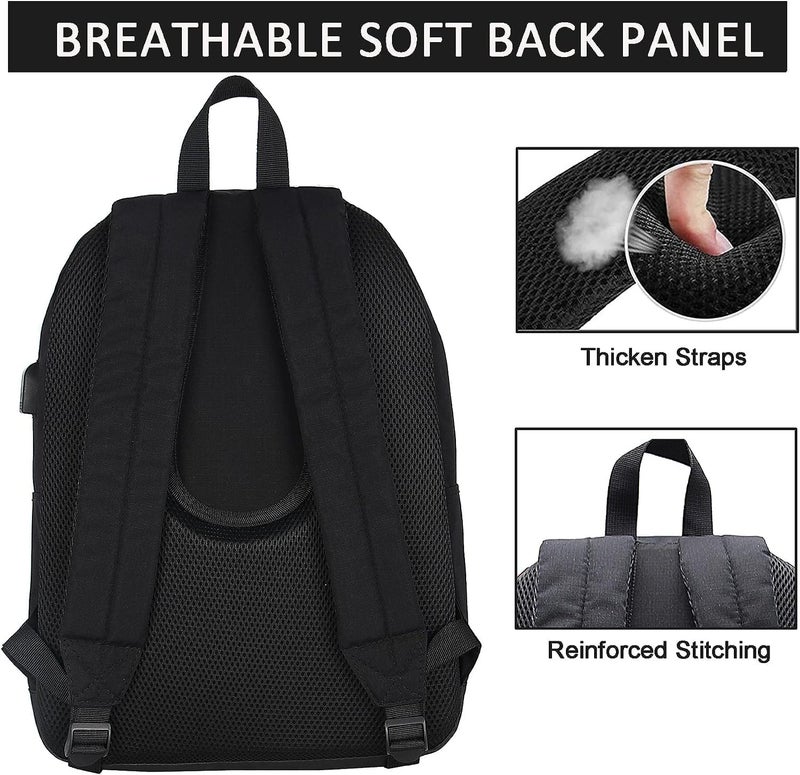 SUPACOOL Casual Laptop Backpack for Men and Women, Work backpack, Black Backpacks, College School Backpack for Boys and Girls, USB Charging Port, Lightweight Travel Back Pack(Black) - Image 5