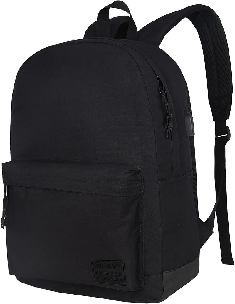 SUPACOOL Casual Laptop Backpack for Men and Women, Work backpack, Black Backpacks, College School Backpack for Boys and Girls, USB Charging Port, Lightweight Travel Back Pack(Black) - Image 1