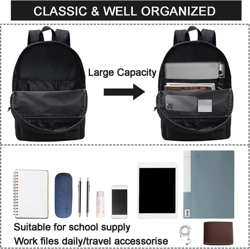 SUPACOOL Casual Laptop Backpack for Men and Women, Work backpack, Black Backpacks, College School Backpack for Boys and Girls, USB Charging Port, Lightweight Travel Back Pack(Black) - Image 3