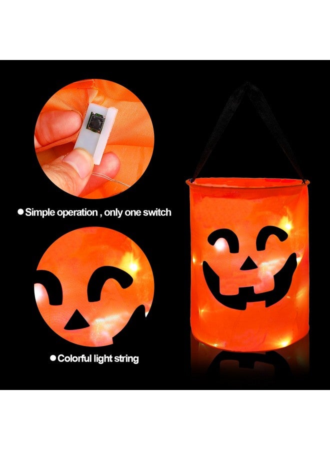 CCINEE CCINEE 3 Pcs LED Light Halloween Candy Bags for Kids Light Up Multipurpose Halloween Trick or Treat Bucket with Pumpkin Smile Face for Halloween Party Favors Goodie Bags,Orange - Image 3