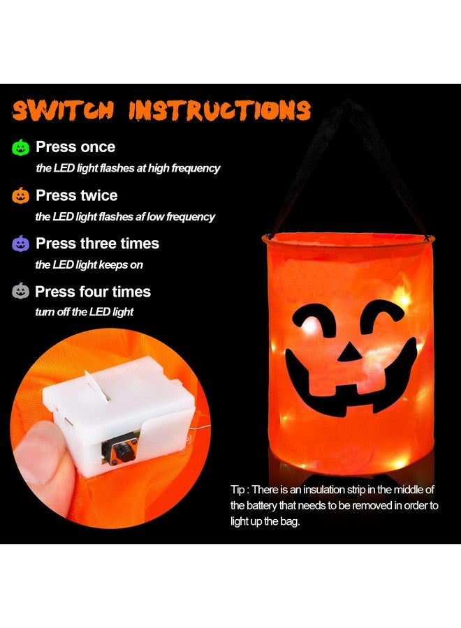 CCINEE CCINEE 3 Pcs LED Light Halloween Candy Bags for Kids Light Up Multipurpose Halloween Trick or Treat Bucket with Pumpkin Smile Face for Halloween Party Favors Goodie Bags,Orange - Image 5