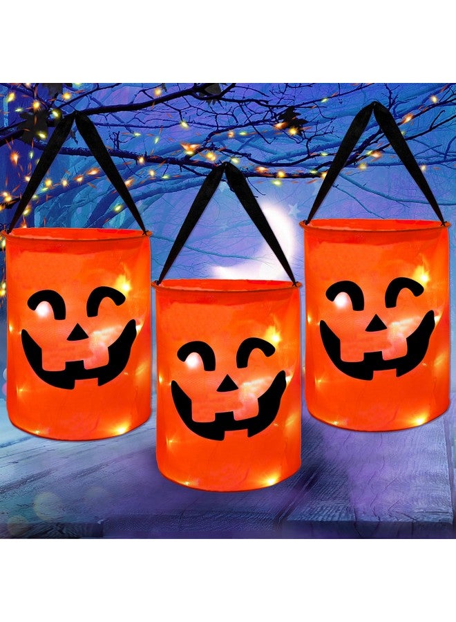 CCINEE CCINEE 3 Pcs LED Light Halloween Candy Bags for Kids Light Up Multipurpose Halloween Trick or Treat Bucket with Pumpkin Smile Face for Halloween Party Favors Goodie Bags,Orange - Image 1