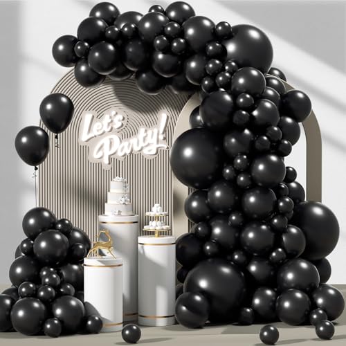 Awenztech 120pcs Black Balloon Arch Kit, 18 12 10 5 inch Black Latex Balloons Different Sizes Balloon Garland for Graduation Halloween Birthday Party Decorations - Image 1