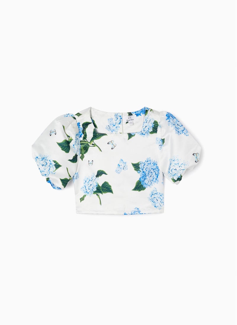 Zippy - Zippy Satin Top With Blue Hydrangeas For Girls - Image 1