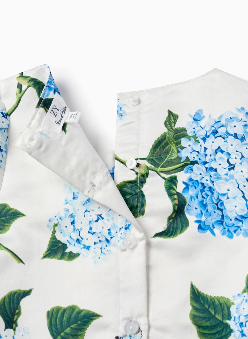 Zippy - Zippy Satin Top With Blue Hydrangeas For Girls - Image 1